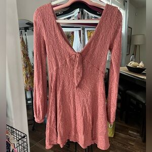 Free People Pinkish orange Textured Long Sleeve Dress